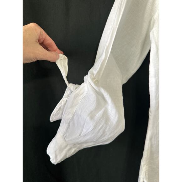VTG Lauren Ralph Lauren Linen Tunic 1/4 Tie Up L White Classic Preppy Old Money - Picture 4 of 15
